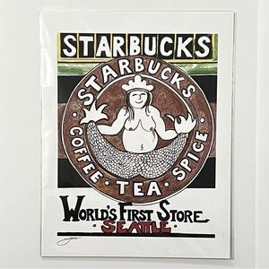 Starbucks Logo Art Poster Print LeoneArdo Leone Ardo World’s First Store 8.5X11”